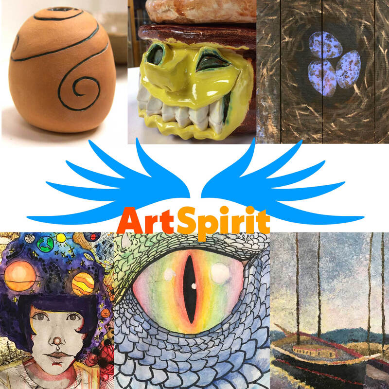 Montage of past art works and logo that says ArtSpirit