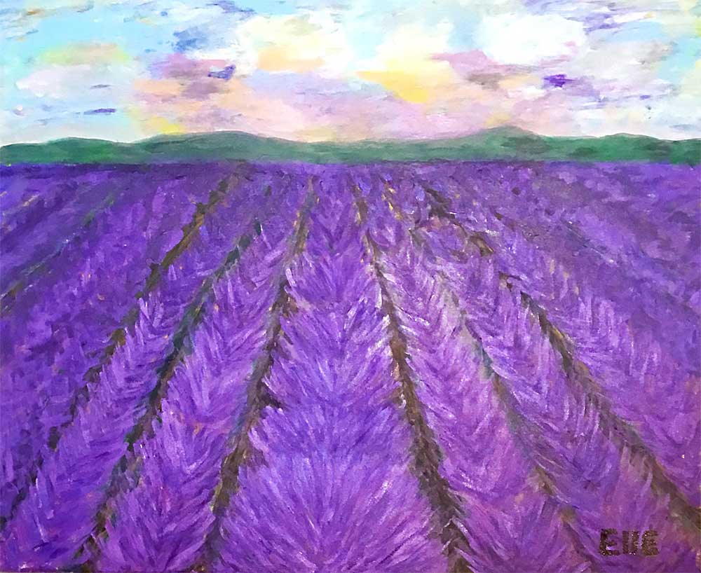 Acrylic painting of lavender fields