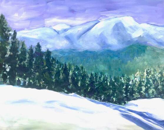 Painting of mountains and snow