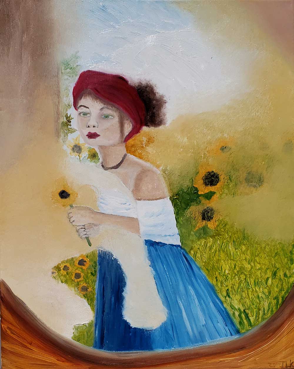 Painting of woman with rose by Tabitha Kremesec