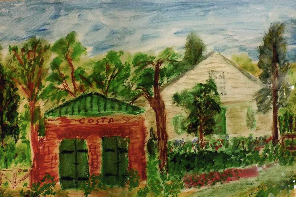 Oil pastel of Costa House by Arvid Morrow