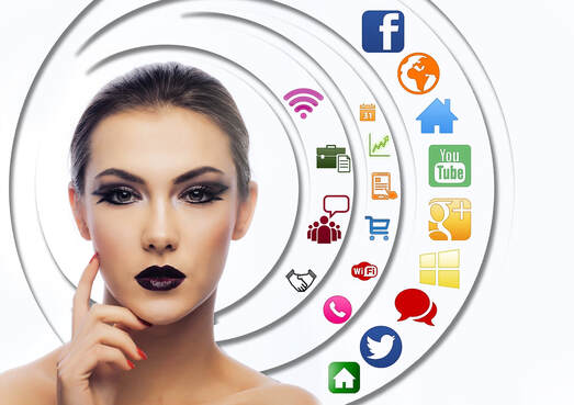Picture of woman and social media icons