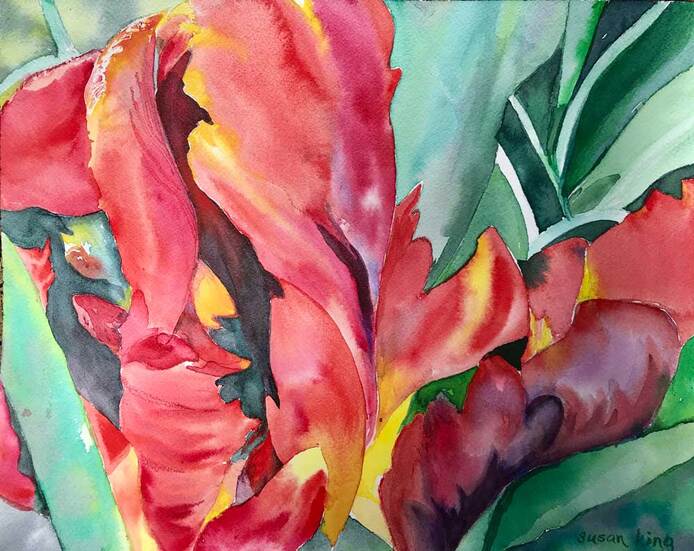 Painting of red flowers by Susan King