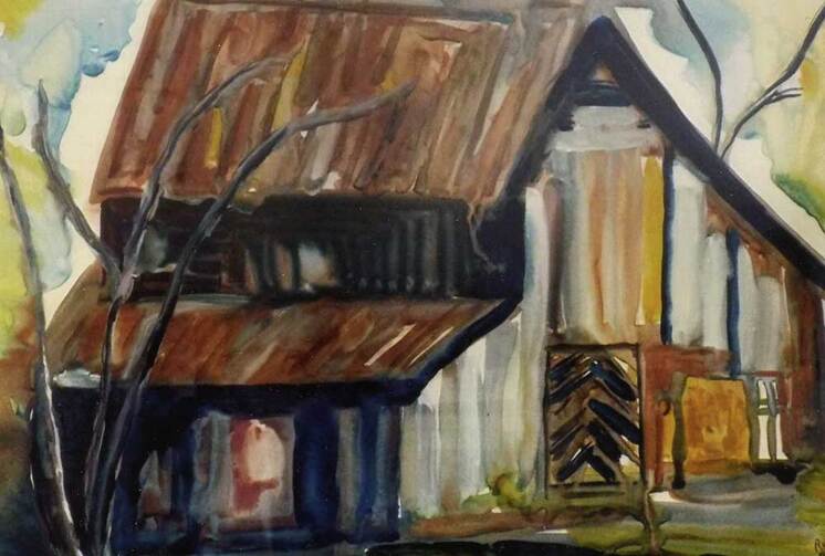 Painting of barn by Ruth Morrow