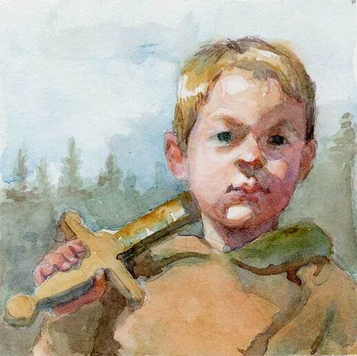 Watercolor painting of little boy