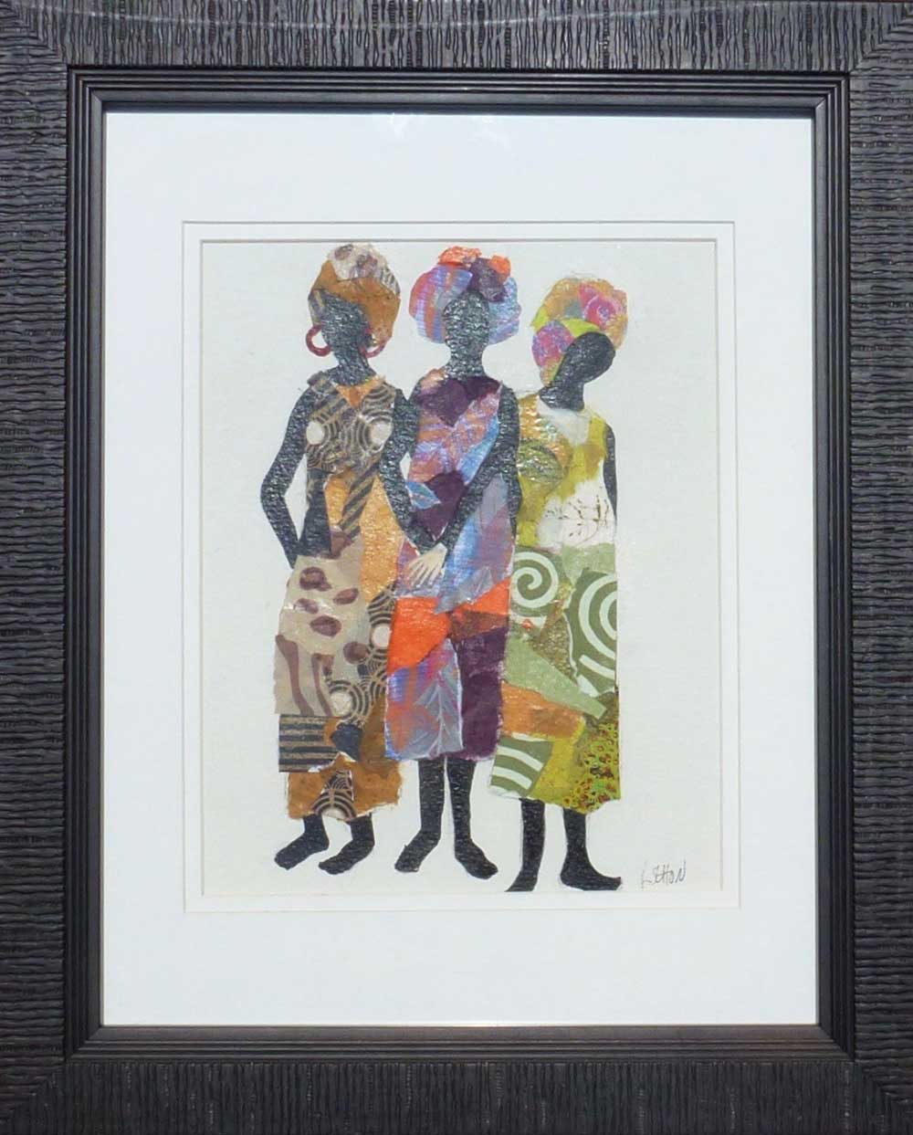 Watercolor painting and collage of Three women